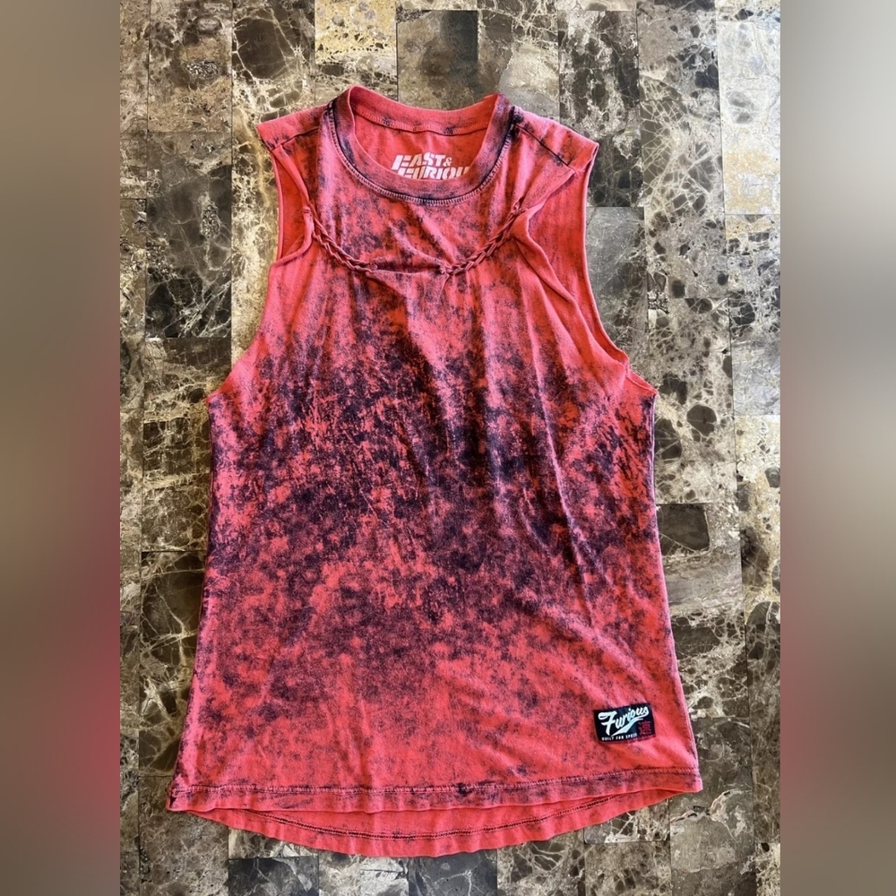 Affliction Fast And Furious Red Muscle Tee with Speckled Pattern